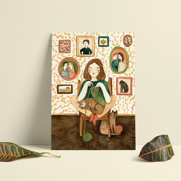 Size A4 or A3 high quality art print on recycled paper “Knitting”