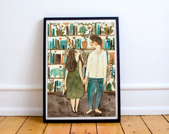 Size A4 or A3 high quality art print on recycled paper “Bookshelves”