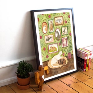 Size A4 or A3 high quality art print on recycled paper Cats and frames image 2