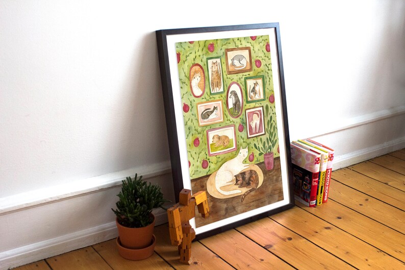 Size A4 or A3 high quality art print on recycled paper Cats and frames image 2
