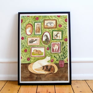 Size A4 or A3 high quality art print on recycled paper Cats and frames image 1