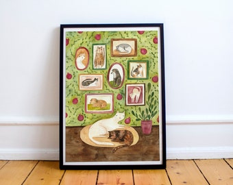 Size A4 or A3 high quality art print on recycled paper "Cats and frames"