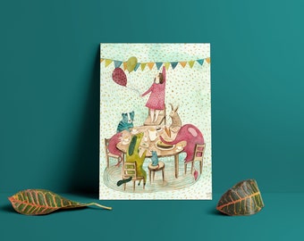 Size A4 or A3 high quality art print on recycled paper "Tea party"