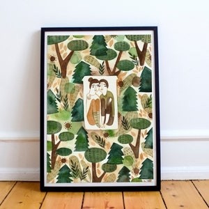 Size A4 or A3 high quality art print on recycled paper House in the forest image 1