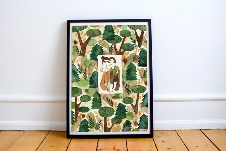 Size A4 or A3 high quality art print on recycled paper House in the forest image 1