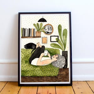 Stampa artistica di alta qualità in formato A4 o A3 su carta riciclata "Sofa and me"