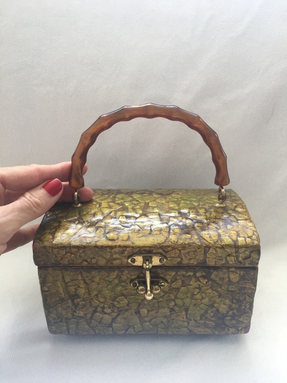 Vintage Wood & Bamboo Lucite Hand Bag
