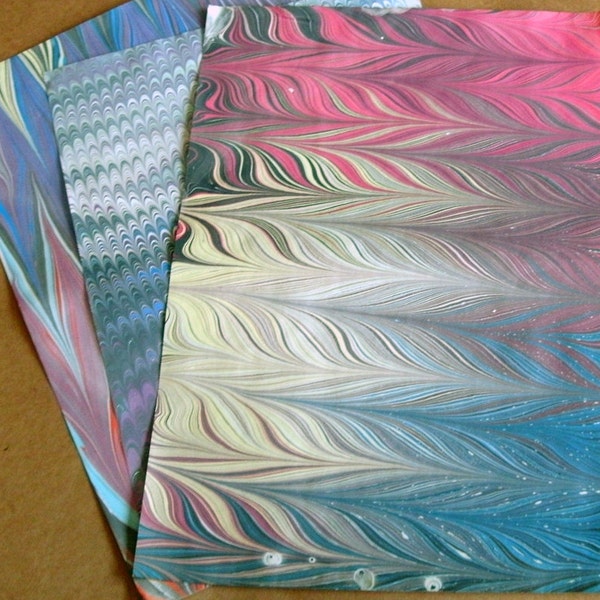 3 Sheets Marbled Paper, Off Price Seconds