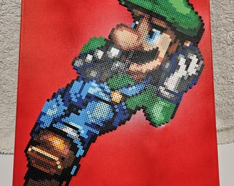 Smash Bros Luigi Perler Bead Canvas Art