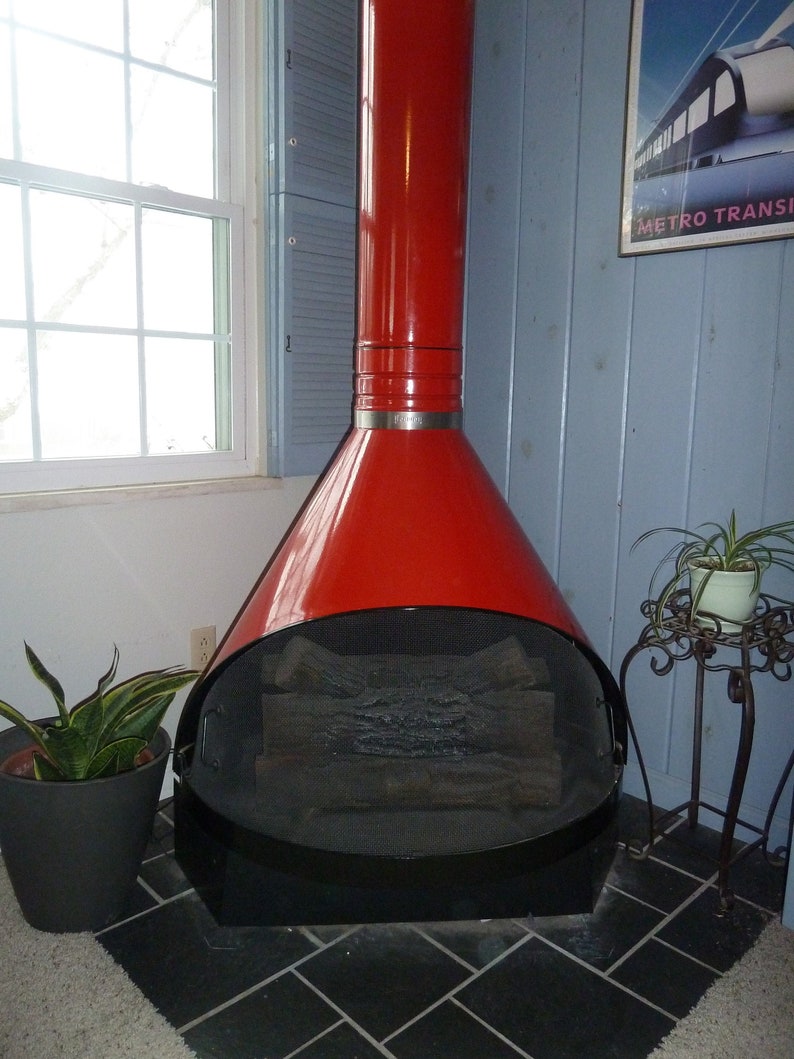 Mid Century Modern Red Preway Fireplace with Stove Pipes Etsy