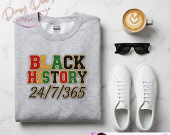 Black History 24/7 PNG, Faux Chenille Embroidery Design (Digital Download)
