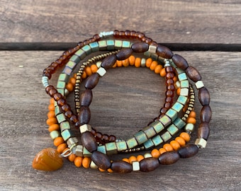 Boho Semi-Precious and Wood Beaded Stackable Bracelets