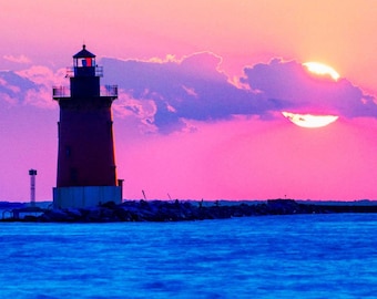 Sunset at Cape Henlopen Breakwater lighthouse in Lewes