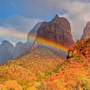 Rare photograph of rainbow in Zion national park canyon. image 1