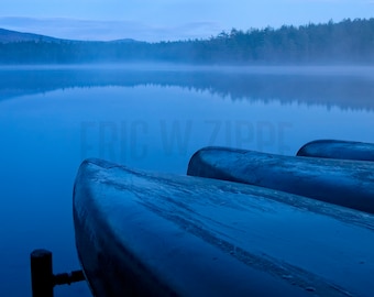 Maine Northwoods photograph of lake and canoes near the base of Mount Katahdin in Baxter State Park