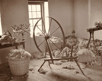 Spinning Wool at Greenbank Mill, Delaware Photography Fine Art Photo, Colonial Wall Decor Spin Wheel, American History Art,