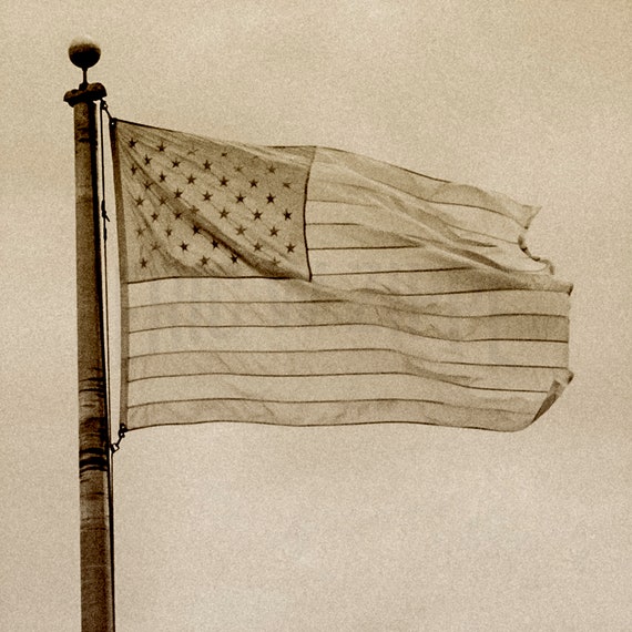 American Flag Art Vintage Old Glory Fine Art Black And White Etsy