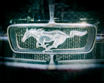 Classic Ford Mustang grill emblem, muscle car, , car photo, car art, chrome, classic car, usa, sports car, car photograph,