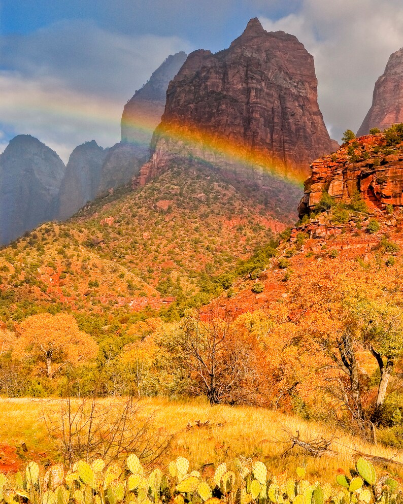 Rare photograph of rainbow in Zion national park canyon. image 2