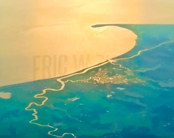 Painterly style aerial photograph of Cape Henlopen near Lewes Delaware Rehoboth Beach.