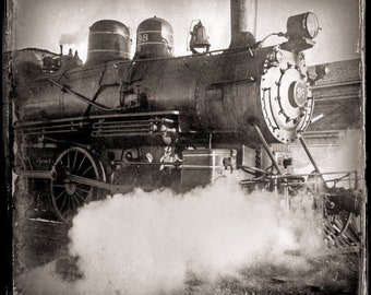 Vintage Style Steam locomotive #98 Wilmington Western Railroad toned black and white photograph