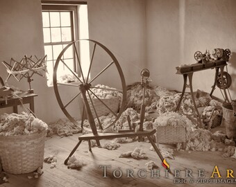 Spinning Wool at Greenbank Mill, Delaware Photography Fine Art Photo, Colonial Wall Decor Spin Wheel, American History Art, 8x12 Print