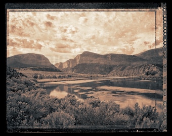 Gates of Lodore in North Western Colorado of the Green River. Photographed using large format camera and Polaroid type 55 film