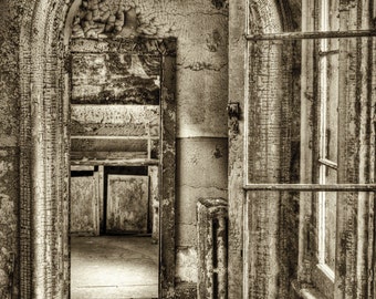 Eastern State Penitentiary, Philadelphia Abandoned Building, Urban Decay, Haunted, Eerie, Black and White HDR Fine Art Photograph 8x12 Print