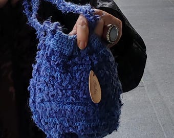 Deep Blue Crochet Shoulder Bag – Handmade One of a Kind