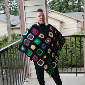 Plus Size Crochet Granny Square Poncho Shawl Drape