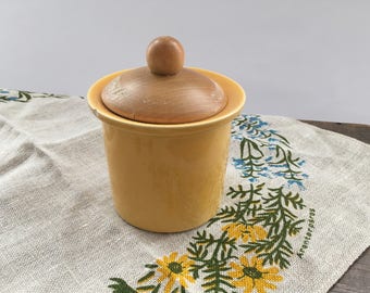 Vintage Swedish jar by Gustavsberg Stig Lindberg Pharmacy jar Yellow ceramic jar with wooden lid