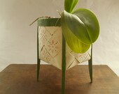 Vintage Swedish footed basket Handpainted basket on feet White green pink floral basket Braided planter Flowerpot Rustic Cottage home decor