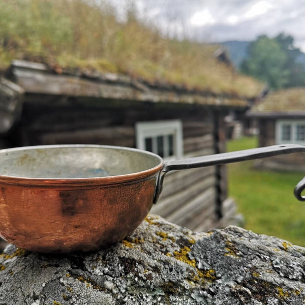 Vintage Copper saucepan with an iron handle Copper scoop