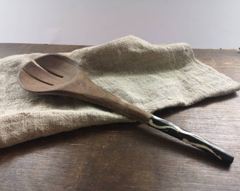 Cuchara de madera vintage handcarved cuchara tenedor decoración decoración de cocina africana con mango estampado