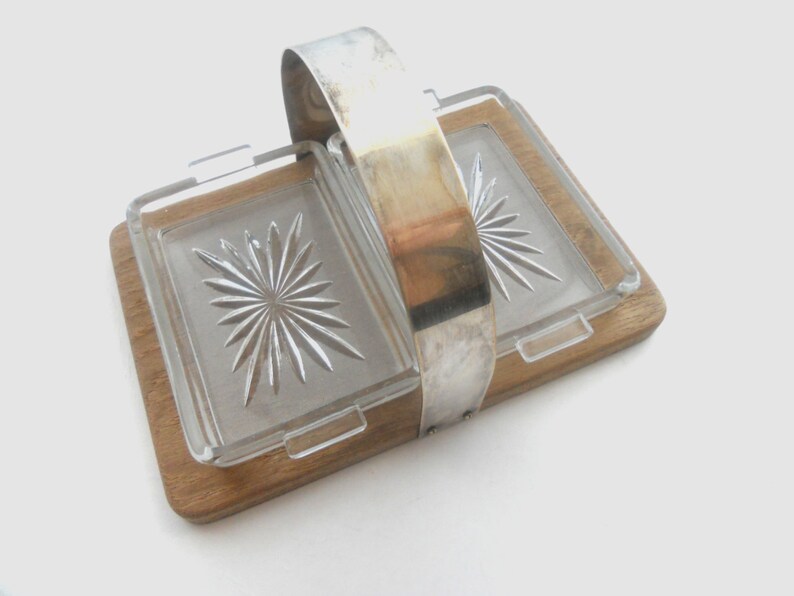 Vintage Wood Serving Tray With Two Glass Inserts and Metal Etsy