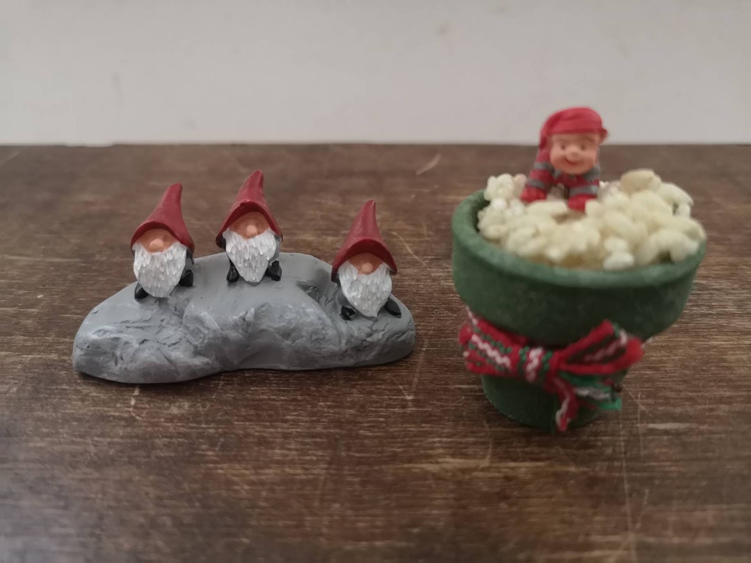 Miniature Gnomes Figurines Set of 3 Tiny Ceramic Gnome Handmade Small Gnome Christmas Figurine