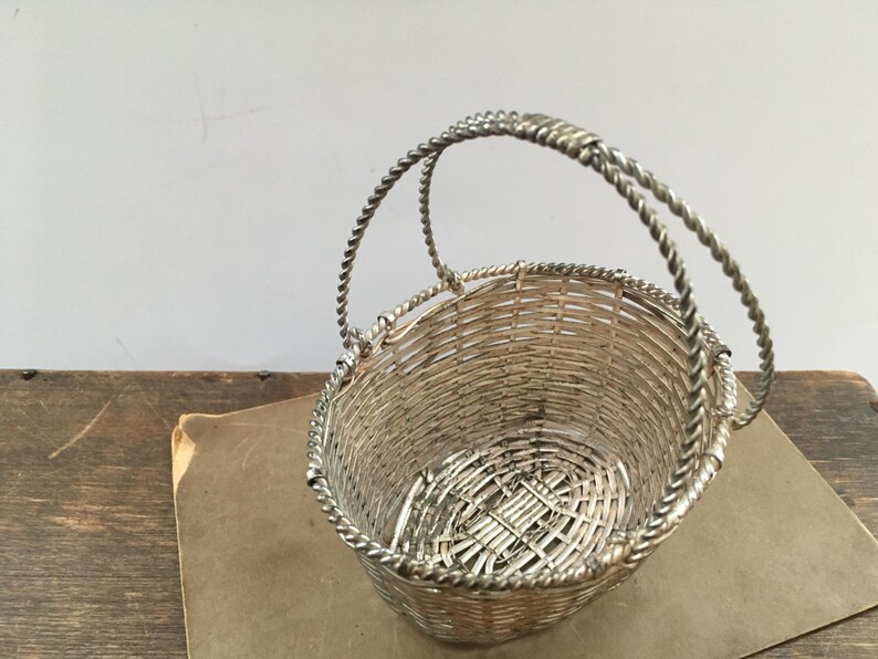Vintage silver wire basket Small wire basket with a handle Etsy