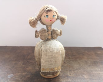 Vintage folk doll Handmade wooden figurine folk art doll