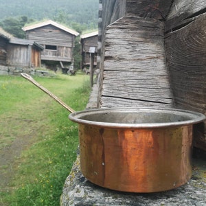 Antique Copper pot Oversized saucepan with an iron handle large Copper pan Shabby kitchen French kitchen
