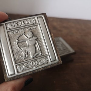 Vintage Norwegian souvenir Wooden pewter Match box holder Viking Heilag Olav match box holder Scandinavian collectible