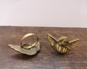 Vintage brass angels napkin rings Set of 2 Table setting decor Brass napkin ring set