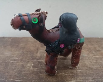 Vintage camel figurine  Leather camel HANDMADE camel brown camel toy