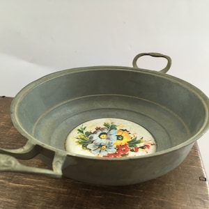 Vintage pewter bowl Handmade metal bowl Aluminum vessel Floral metal bowl