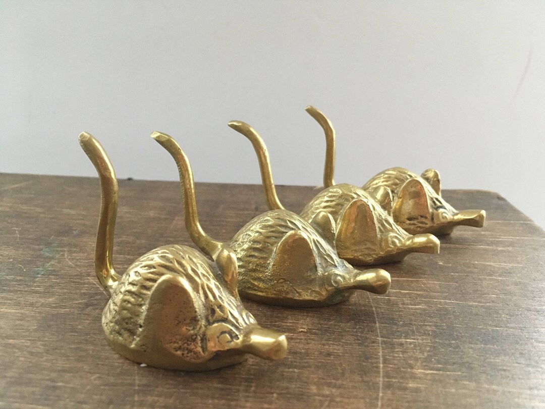 Vintage Brass Mouse Figurine Set of 2 Brass Mouse Vintage Mouse Small