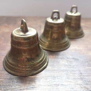 Vintage brass bell Set of 3 Medium size Brass bell Rustic Home decor from Norway