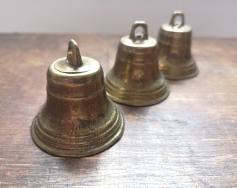 Vintage brass bell Set of 3 Medium size Brass bell Rustic Home decor from Norway