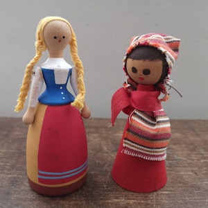 Swedish vintage wooden figurine Sweden souvenir Small wooden doll Wooden folk doll