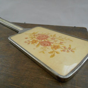 Antique hand mirror Metal mirror with shabby roses pattern Antique floral mirror Dresser accessory Silver tone mirror