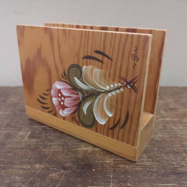 Vintage Swedish wooden match box holder Floral matches holder Fireplace Accessory Farmhouse kitchen decor Handmade wood matches holder
