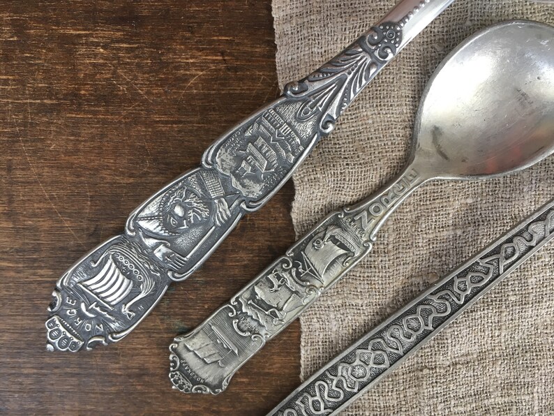 Vintage Pewter spoon Norwegian tin spoon Norway souvenir spoon Etsy
